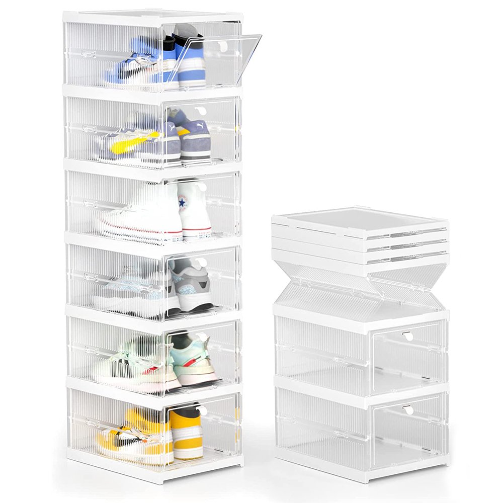 bulk shoe boxes plastic stackable transparent foldable wholesale ...
